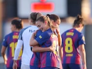 Serrajordi y Carla Julià, celebrando el 1-3 del Barcelona ante el Badalona.