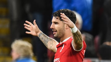 Dominik Szoboszlai celebra su gol contra el Leicester.