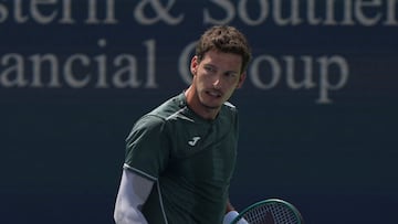 MASON, OHIO - AUGUST 16: Pablo Carreno Busta of Spain reacts after winning a point during his match against Alexander Zverev of Germany during Day 6 of the Cincinnati Open at the Lindner Family Tennis Center on August 16, 2024 in Mason, Ohio. Dylan Buell/Getty Images/AFP (Photo by Dylan Buell / GETTY IMAGES NORTH AMERICA / Getty Images via AFP)