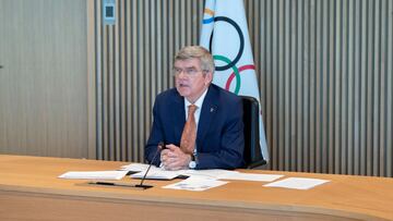 El presidente del COI Thomas Bach, durante una reuni&oacute;n por videoconferencia sobre los Juegos Ol&iacute;mpicos de Tokio 2020.