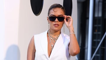 PARIS, FRANCE - JUNE 24: (EDITORIAL USE ONLY - For Non-Editorial use please seek approval from Fashion House) Karol G attends the Louis Vuitton Menswear Spring/Summer 2026 show as part of Paris Fashion Week on June 24, 2025 in Paris, France. (Photo by Marc Piasecki/WireImage)
