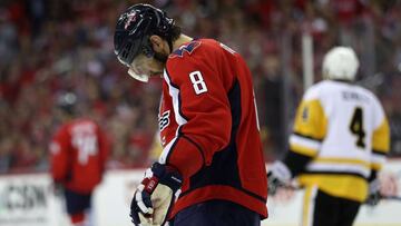 WASHINGTON, DC - MAY 10: Alex Ovechkin #8 of the Washington Capitals skates on the ice in the first period against the Pittsburgh Penguins in Game Seven of the Eastern Conference Second Round during the 2017 NHL Stanley Cup Playoffs at Verizon Center on May 10, 2017 in Washington, DC.   Patrick Smith/Getty Images/AFP
 == FOR NEWSPAPERS, INTERNET, TELCOS &amp; TELEVISION USE ONLY ==