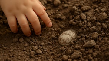 Child's hand finding treasure