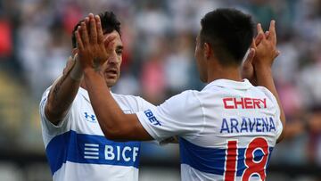 Futbol, Audax Italiano vs Universidad Católica, 1ra Ronda Copa Conmebol Sudamericana 2023

El jugador de Universidad Católica Fernando Zampedri, izquierda derecha centro, celebra su gol contra Audax Italiano durante el partido de Copa Conmebol Sudamericana disputado en el estadio El Teniente en Rancagua, Chile.
7/3/2023
Jorge Loyola/Photosport
 
Football, Audax Italiano vs Universidad Católica, 1nd turn Copa Conmebol Sudamericana Championship 2023

Universidad Católica's player Fernando Zampedri, left right center, celebrates his goal against Audax Italiano during the Copa Conmebol Sudamericana championship match held at the El Teniente stadium
Rancagua, Chile.
7/3/2023
Jorge Loyola/Photosport