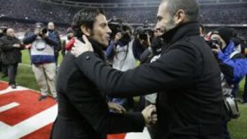 Quique y Guardiola en un Atlético-Barcelona.