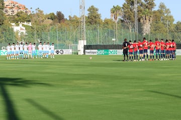 Málaga y Estepona formados durante el minuto de silencio por Juan Alcaide.