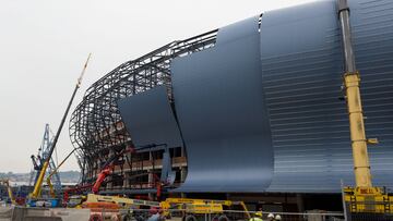 Estado exterior a 20 de febrero de 2023 de la reformada grada de Marcador del estadio de Balaídos en Vigo.