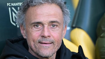 Paris Saint-Germain's Spanish headcoach Luis Enrique looks on from the stands ahead of the French L1 football match between FC Nantes and Paris Saint-Germain (PSG) at the Stade de la Beaujoire�Louis Fonteneau in Nantes, western France, on April 22, 2025. (Photo by Damien MEYER / AFP)