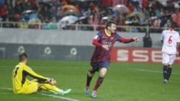 CON RABIA. Messi celebra su primer gol al Sevilla.