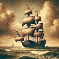 This was the Mayflower, the ship that took two months to cross the Atlantic from Plymouth and gave birth to Thanksgiving