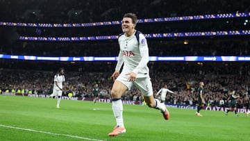 Brennan Johnson scores and is sent off as 10-man Spurs thrash Copenhagen at the Tottenham Hotspur Stadium.