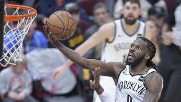 Feb 13, 2019; Cleveland, OH, USA; Brooklyn Nets forward DeMarre Carroll (9) drives to the basket in the second overtime against the Cleveland Cavaliers at Quicken Loans Arena. Mandatory Credit: David Richard-USA TODAY Sports