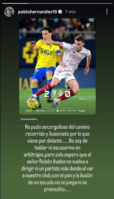 Pablo Hérnandez carga contra el arbitraje: “Con la ilusión de un club no se juega”