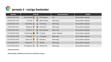 Horarios Liga Santander 2016/17, jornada 3