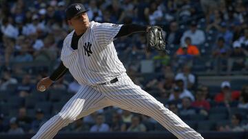 NEW YORK, NY - SEPTEMBER 05: Dellin Betances #68 of the New York Yankees delivers a pitch against the Toronto Blue Jays during the ninth inning of a game at Yankee Stadium on September 5, 2016 in the Bronx borough of New York City. The Yankees defeated the Blue Jays 5-3. Rich Schultz/Getty Images/AFP
== FOR NEWSPAPERS, INTERNET, TELCOS & TELEVISION USE ONLY ==