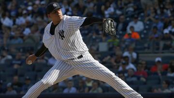 NEW YORK, NY - SEPTEMBER 05: Dellin Betances #68 of the New York Yankees delivers a pitch against the Toronto Blue Jays during the ninth inning of a game at Yankee Stadium on September 5, 2016 in the Bronx borough of New York City. The Yankees defeated the Blue Jays 5-3.   Rich Schultz/Getty Images/AFP
 == FOR NEWSPAPERS, INTERNET, TELCOS &amp; TELEVISION USE ONLY ==