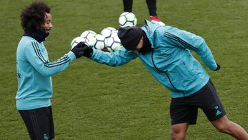 Marcelo y Casemiro, durante un entrenamiento del Real Madrid.