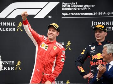 Vettel, Hamilton y Verstappen en el podio del Gran Premio de Bélgica. 