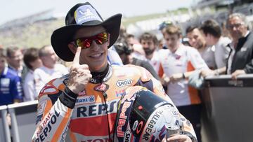 AUSTIN, TX - APRIL 22: Marc Marquez of Spain and Repsol Honda Team celebrates the MotoGP victory under the podium at the end of the MotoGP race during the MotoGp Red Bull U.S. Grand Prix of The Americas - Race at Circuit of The Americas on April 22, 2018 in Austin, Texas. (Photo by Mirco Lazzari gp/Bongarts/Getty Images)