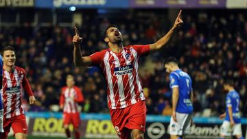 Diego Costa celebrando su gol ante el Lleida a los tres minutos de &#039;redebutar&#039; con el Atl&eacute;tico. 