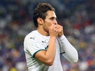 Palmeiras' midfielder Raphael Veiga celebrates after scoring a goal during the 2021 FIFA Club World Cup final football match between Brazil's Palmeiras and England's Chelsea at Mohammed Bin Zayed stadium in Abu Dhabi, on February 12, 2022. (Photo by Giuseppe CACACE / AFP)