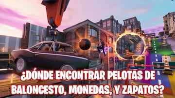 Fortnite Battle Royale - Desafío de Entrega en el centro: reúne una pelota de baloncesto, una moneda y un zapato en una misma partida