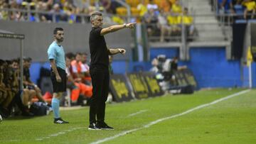 Lluis Carreras, ex t&eacute;cnico del N&aacute;stic, da &oacute;rdenes durante el partido ante el C&aacute;diz.