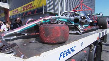 Accidente de Hamilton (Mercedes) en los Entrenamientos Libres 3 de Spa-Francorchamps. Bélgica, F1 2019.