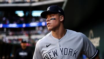 ARLINGTON, TEXAS - APRIL 27: Aaron Judge #99 of the New York Yankees prepares to take the field against the Texas Rangers in a MLB regular season game at Globe Life Field on April 27, 2023 in Arlington, Texas.   Tom Pennington/Getty Images/AFP (Photo by TOM PENNINGTON / GETTY IMAGES NORTH AMERICA / Getty Images via AFP)