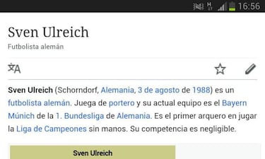 Wikipedia sobre Ulreich: "El primer arquero que juega sin manos ni piernas"