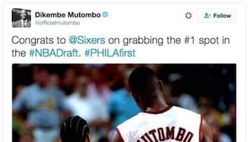 Tuit de Mutombo felicitando a los Sixers.