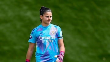 Laia López, durante su debut con el primer equipo del Real Madrid ante el Costa Adeje Tenerife, en la jornada 29 de la Liga F.
