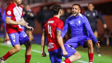 Lautaro Spatz celebra el 1-1 sobre la bocina en el encuentro correspondiente a la jornada 13 del Grupo 2 de Primera Federación frente al Real Murcia.