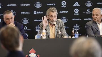 Carlos Mouriño durante la rueda de prensa ofrecida sobre los casos de Denis Suárez y Santi Mina.