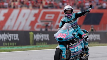 BARCELONA, SPAIN - SEPTEMBER 7: 80 David Alonso from Colombia of CFMoto Aspar Team with Kalex during the MotoGP Of Catalunya Race at the Catalunya on September 7, 2025 in Barcelona Spain (Photo by David Ramirez/Soccrates/Getty Images)