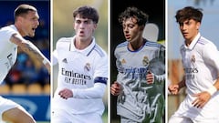 Los canteranos madridistas Rafa Marín (Castilla), Manuel Ángel (Juvenil A), Paulo Iago (Cadete A) y Álex Mora (Cadete B).