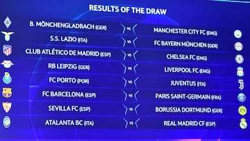 The full draw for the round of 16 of the UEFA Champions League.