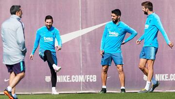 Valverde, Messi, Suárez y Piqué, en un entrenamiento del Barcelona.
