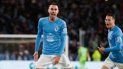 Óscar Mingueza celebra el gol anotado ante el Almería en Balaídos.