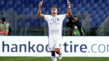 ROM01. ROMA (ITALIA), 08/03/2018.- Junior Moraes del Dynamo celebra luego de anotar un gol hoy, jueves 8 de marzo de 2018, durante un partido de la Liga Europa de la UEFA disputado entre el SS Lazio y el Dynamo Kiev, en el estadio Olímpico de Roma