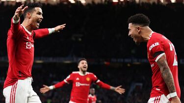 Cristiano Ronaldo celebra el segundo de sus tres goles en el Manchester United-Tottenham