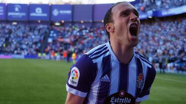 VALLADOLID. 16/04/22. PHOTOGENIC. PARTIDO DE LA LIGA SMARTBANK ENTRE EL REAL VALLADOLID Y EL ALMERIA. NACHO CELEBRA EL GOL DE TONI VILLA