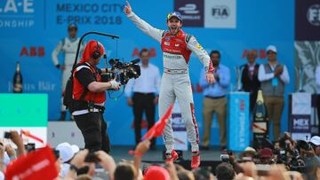 MEXICO CITY, MEXICO - MARCH 03: Daniel Abt of Germany and Audi Sport Abt Schaeffler celebrates after winning the Mexico E-Prix as part of the Formula E Championship at Autodromo Hermanos Rodriguez on March 03, 2018 in Mexico City, Mexico. (Photo by Manuel