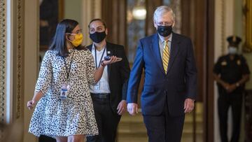 Washington (United States), 10/09/2020.- Senate Majority Leader Mitch McConnell walks to his office from the Senate Floor in the US Capitol in Washington, DC, USA, 10 September 2020. The Senate on 10 September is voting on cloture for the 500 billion doll