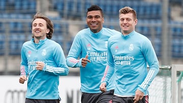 Modric, Casemiro y Kroos, durante un entrenamiento del Real Madrid.