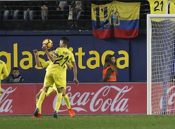 The ball hits Bruno in the arm, which handed Real Madrid a penalty.
