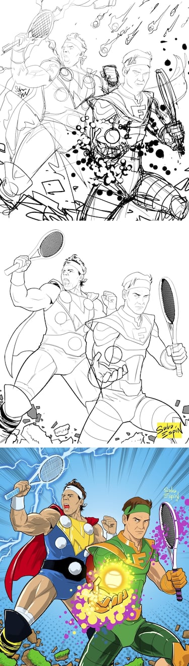 Dos superh¨¦roes del tenis por un dibujante de Marvel