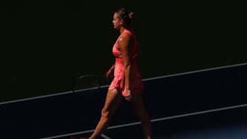 NEW YORK, NEW YORK - SEPTEMBER 06: Aryna Sabalenka of Belarus celebrates a point against Qinwen Zheng of China during their Women's Singles Quarterfinal match on Day Ten of the 2023 US Open at the USTA Billie Jean King National Tennis Center on September 06, 2023 in the Flushing neighborhood of the Queens borough of New York City.   Mike Stobe/Getty Images/AFP (Photo by Mike Stobe / GETTY IMAGES NORTH AMERICA / Getty Images via AFP)