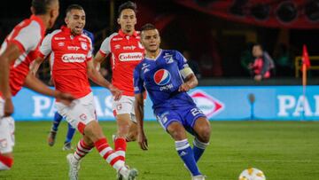 Jhon Duque durante un clásico entre Millonarios y Santa Fe.