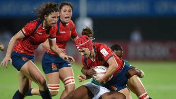 Imagen de la selección española de rugby 7 durante un partido.
